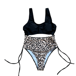 NWOT Women’s Sexy Leopard Print High-Waisted Swim Suit Adjustable Fit Size Large